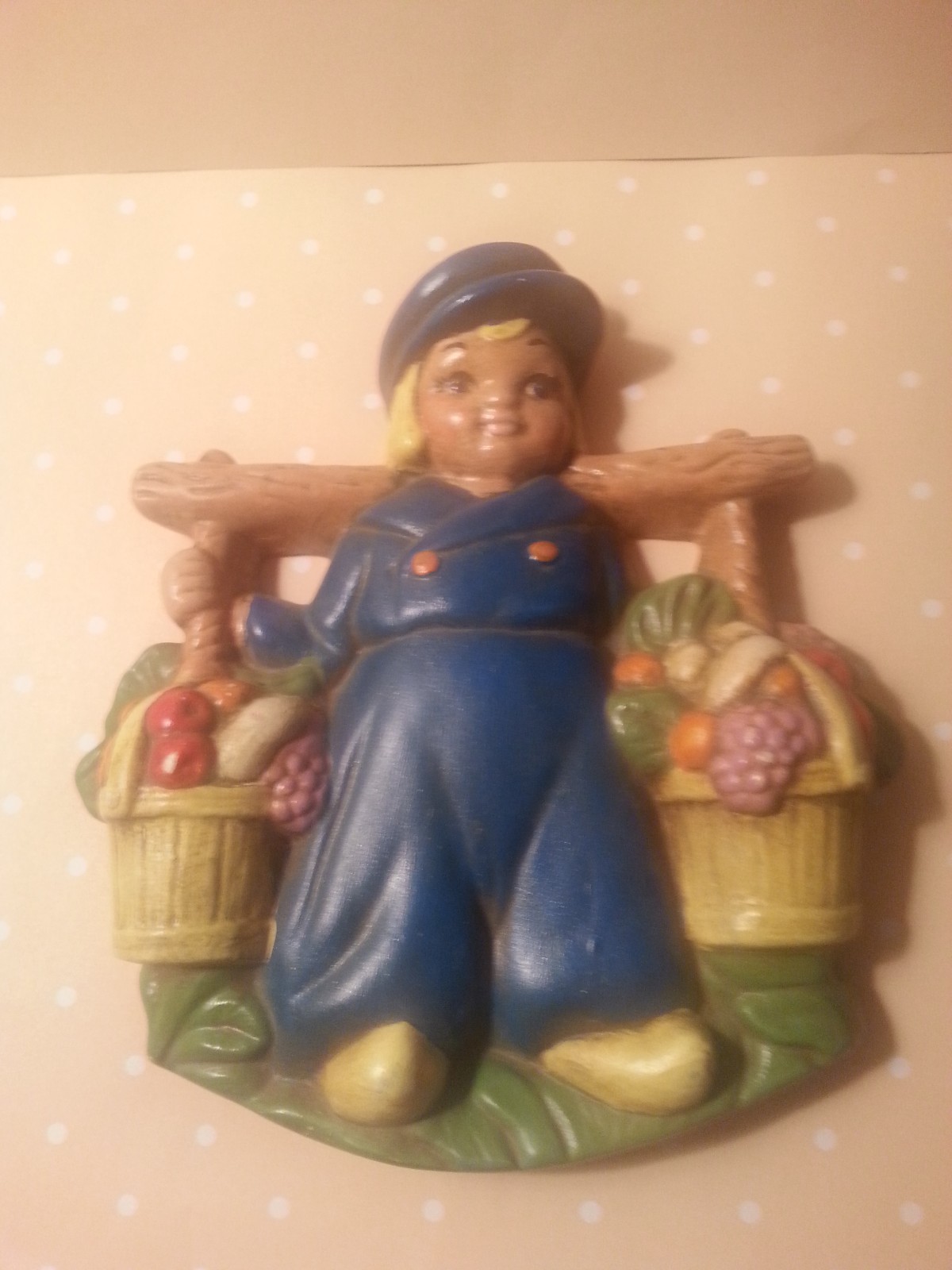 Vintage Chalkware Dutch Boy Plaster Wall Hanging - Nice!