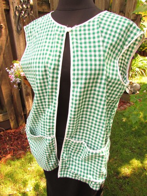 Vintage Cotton Green & White Gingham Print Full Apron