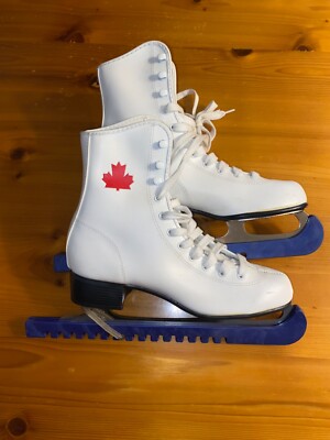 White Ice Skates Women s Size 8 with SLM Canada 9-2/3 Blades