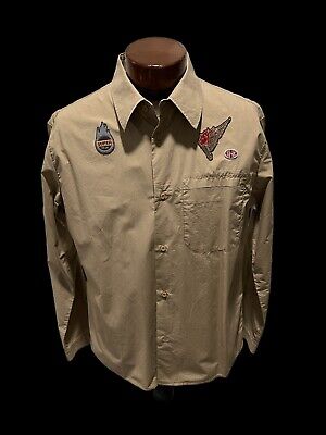 fcuk french connection mens shirt Khaki Scout Patch Long Sleeve NWT  Lightweight