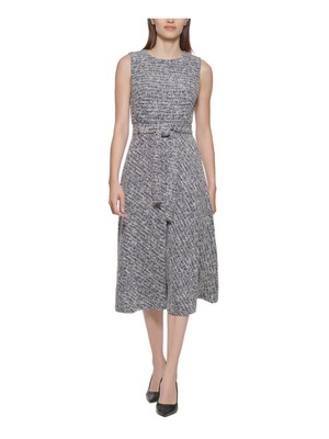 

CALVIN KLEIN Женское темно-синее платье миди без рукавов с завязками и поясом без подкладки, Navy