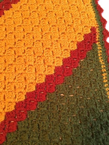Vintage Crocheted Afghan Throw Autumn Fall Colors 46 X 61 Diagonal Stripe