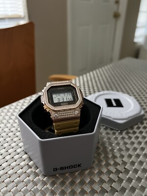 Casio Gshock Tone On Tone DW5600PT-5 Custom Rose Gold Iced Bezel Mod