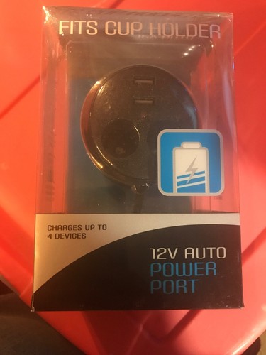 New 12V Auto Power Port - Charges Up To 4 Devices - Fits Cup Holder