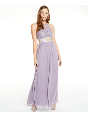 SPEECHLESS Womens Sleeveless Halter Full-Length Formal Empire Waist Dress