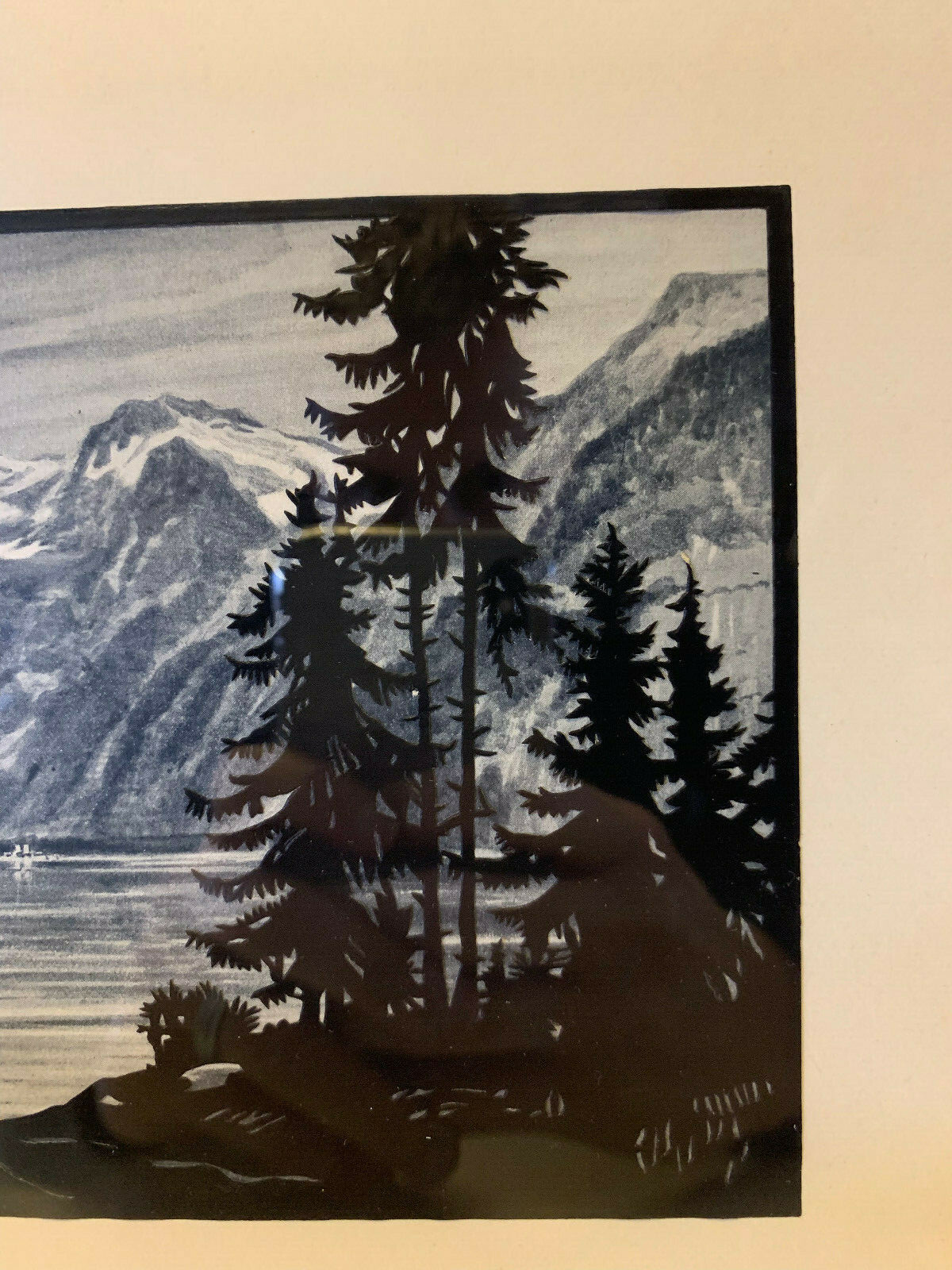 Vintage Silhouette Cutout Trees in Mountain Landscape