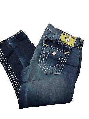 Men s True Religion Ricky Super T  Straight Jeans Distressed Dark Denim Sz 42x31