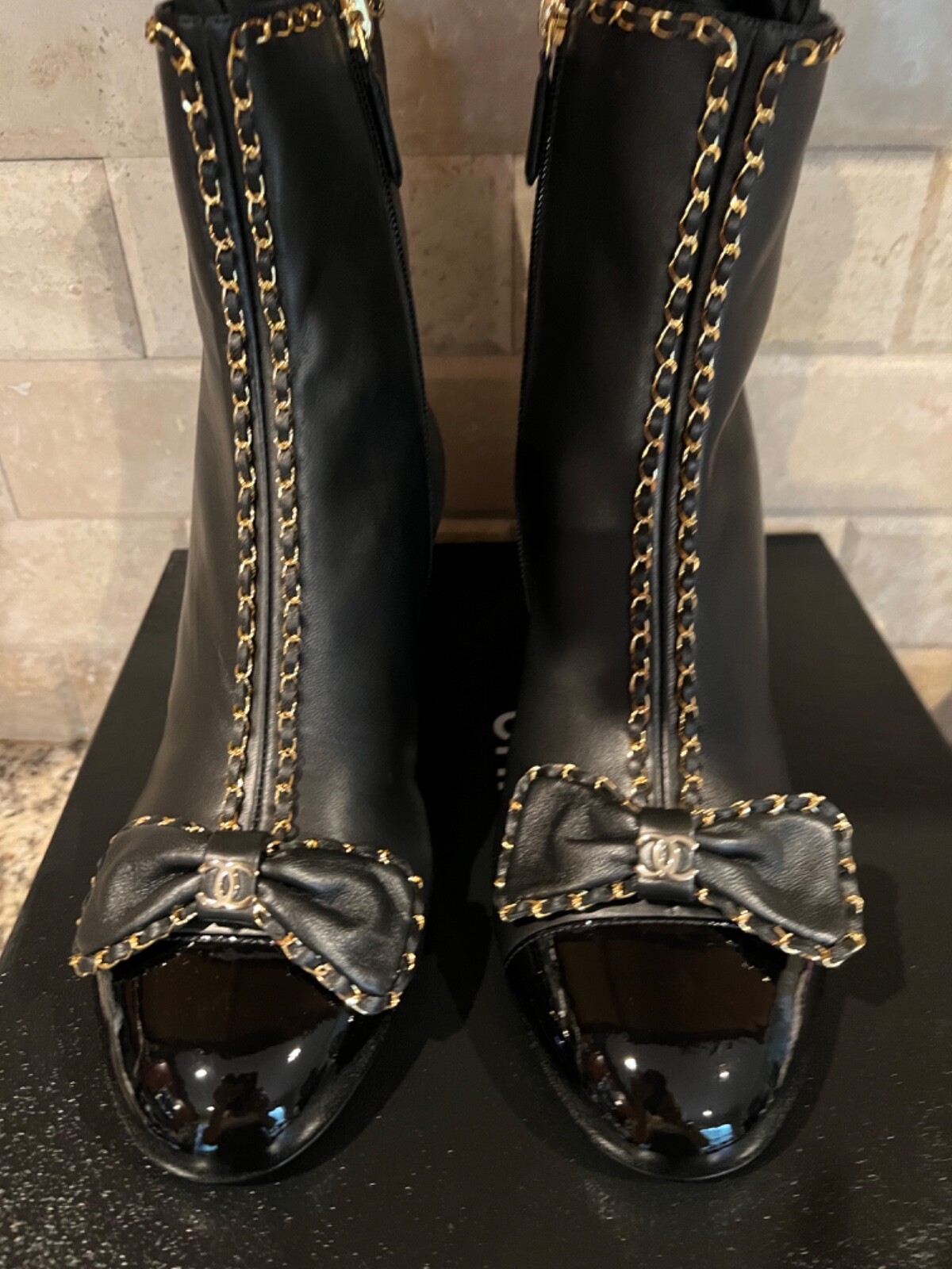 CHANEL 2024B NEW TAGS BLACK LAMBSKIN BOOTS GOLD CHAINS CC CHANEL 2024B NEW TAGS BLACK LAMBSKIN BOOTS GOLD CHAINS CC