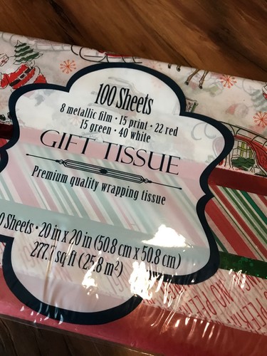 100 Sheets Premium Wrapping Tissue Paper Christmas Santa Green Metallic Film