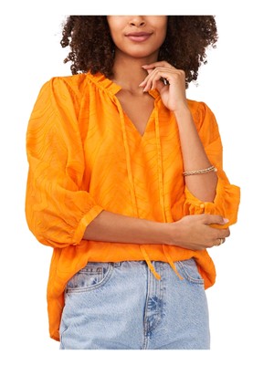 

VINCE CAMUTO Женская оранжевая блузка с разрезом на завязках и рукавах с манжетами и разрезом, Оранжевый