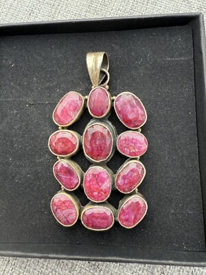 Huge Vintage Sterling Silver 925 Earth Mined Ruby Pendant 58 x 36mm