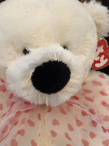 Ty Classic Plush Teddy Bear White Red Heart Feet 11”