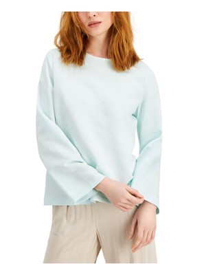 

ALFANI Женский синий топ с круглым вырезом и длинными рукавами