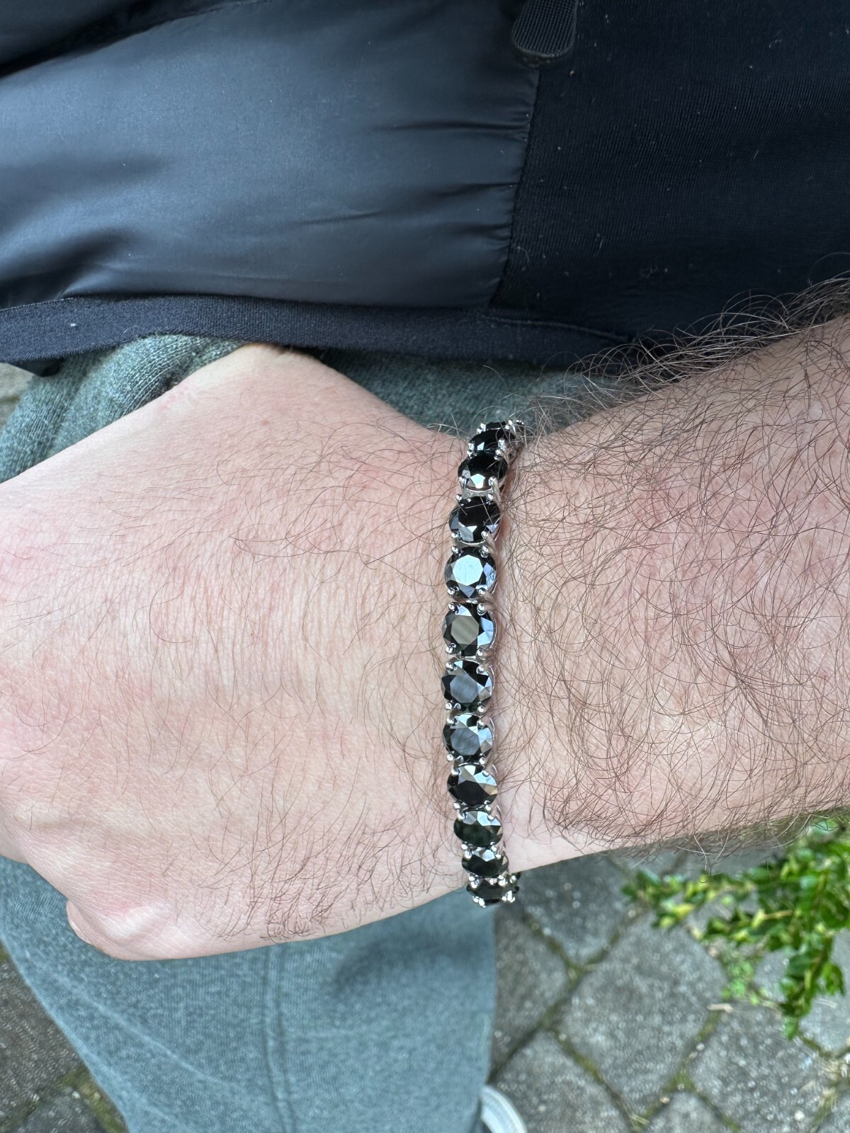 Pre-owned Silver Real Black Moissanite Thick 7mm Tennis Bracelet 925  Pass Diamond Tester