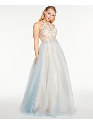 

GLAMOUR BY TERANI COUTURE Женское бежевое платье строгого кроя без рукавов + расклешенное платье, Бежевый