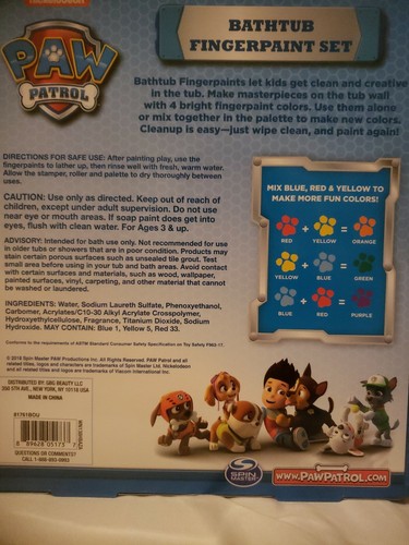 New Nickelodeon Paw Patrol Bath Set 4 Colors Fingerpaint Soap & Roller Stamper