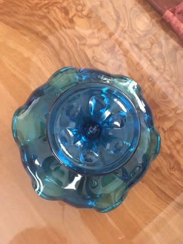 Vintage Blue Colored Glass Footed Bowl