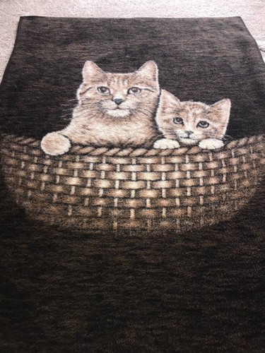 Vtg Biederlack Reversible Blanket Cat Kittens In A Basket West Germany 56X77 EUC
