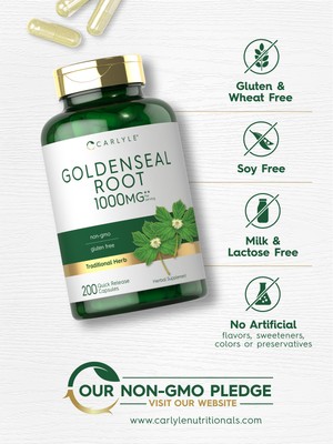 Goldenseal Root Capsules 1000mg | 200 Count | Non-GMO, Gluten Free | by Carlyle