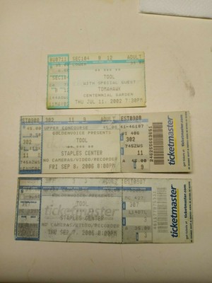 Unused and used TOOL tickets from Lateralus Tour 01, 02, 06 Los Angeles
