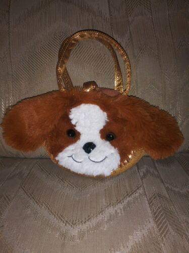 Aurora Puppy Dog Plush Purse Brown Clutch Handbag 