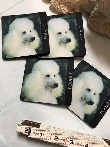 Vintage 1986 Sandicast White Poodle #141 Brue Sculpture Figurine w 4 Coasters!