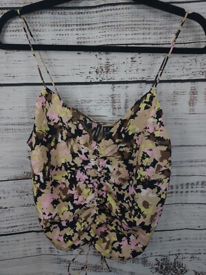 VERO MODA Tank Top Women Large Floral Sleeveless Spaghetti Summer Crop NEW