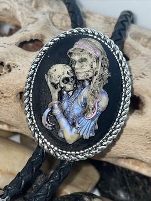 Til Death Do Us Part Sugar Skull Mexican Bolo Tie  Skeleton Mens Womens Gothic