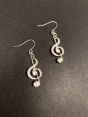 Silver treble clef diamante earrings/music Teacher gifts