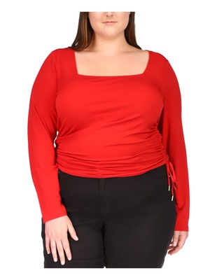 MICHAEL MICHAEL KORS Женский красный галстук с рюшами, топ с длинным рукавом и квадратным вырезом, плюс 4X