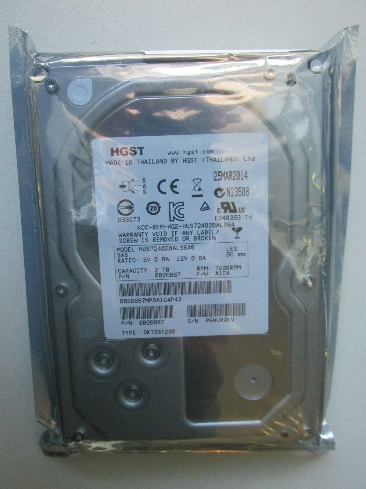 HGST 2TB 3,5 Zoll 7.2K 6G SAS HDD PN: 0B26887 / HUS724020ALS640 ohne Caddy 