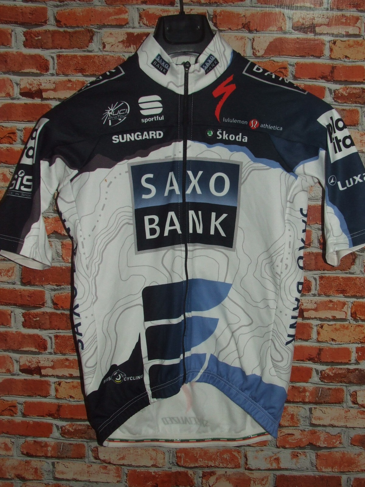SAXO BANK サイクルジャージ 長袖 ホワイト/ブラック/ブルー Saxo Bank Invernale Sportful Maglia Bici Ciclismo Shirt