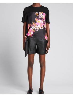 

KOBI HALPERIN Женская черная шелковая блузка с круглым вырезом и короткими рукавами для работы, Черный