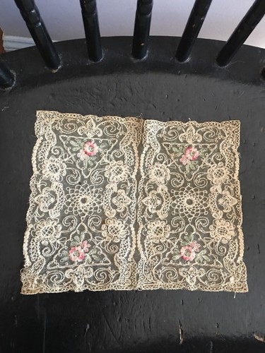 Antique French Net Lace Bobbin Doily 9” X 8 1/2” Lace