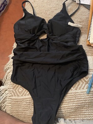 Women's Plunge Extra High Leg One Piece Swimsuit Swimwear. Black Med