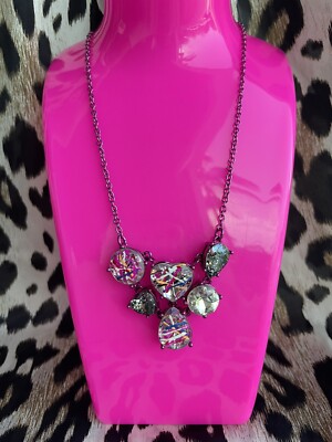 Betsey Johnson Harlem Shuffle Pink Graffiti Art Crystal Heart Cluster Necklace