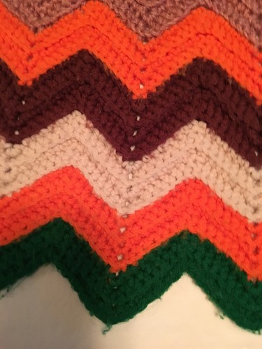 Afghan Blanket Spread  35 X 41 Handmade Fall Colors Crochet Chevron