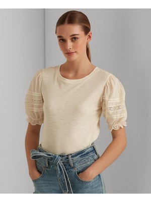 

Женский бежевый топ с круглым вырезом и круглым вырезом RALPH LAUREN