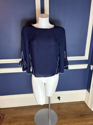 NWT DOWNEAST WOMANS TIES OVER GUYS NAVY BLOUSE SIZE SMALL