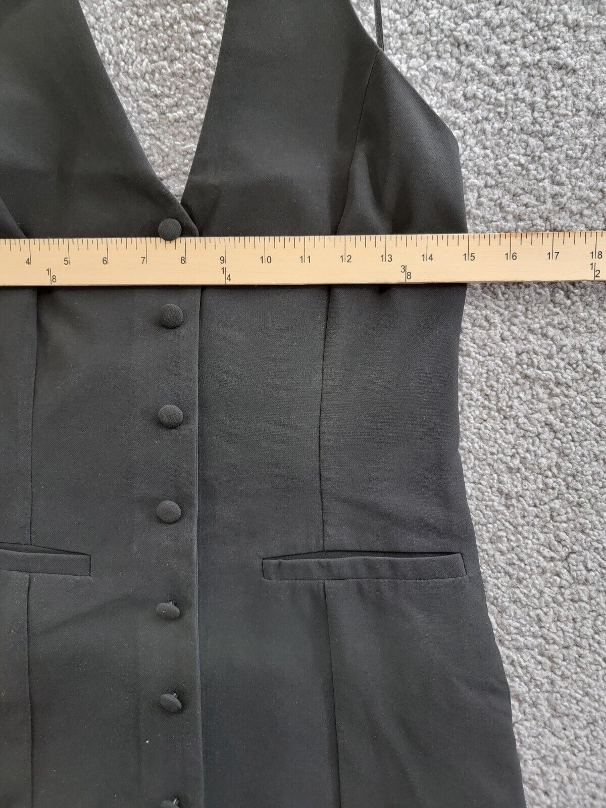 AQUA Halter Mini Dress Women's S Black Welt Pockets Faux Button Front Side Zip - Picture 5 of 15