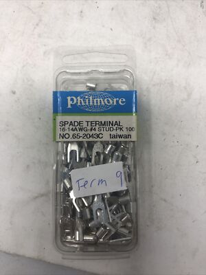 PHILMORE SPADE TERMINAL 16-14 AWG #4 STUD .65-2043 100PK - NOS