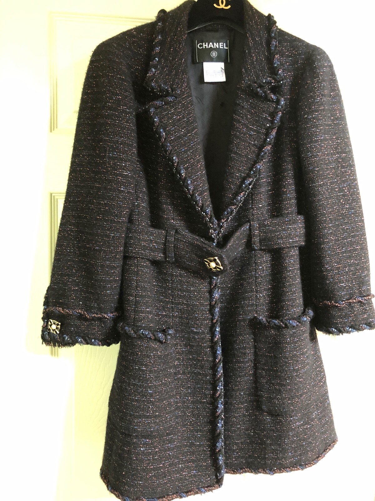 Chanel 07A VINTAGE NEW Tweed Black MULTICOLOR Jacket BELT