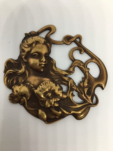 Art Nouveau Brass Ladies Pendant Romantic Belle Epoque