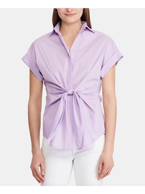 

LAUREN RALPH LAUREN Женская фиолетовая блузка с воротником и галстуком, Фиолетовый