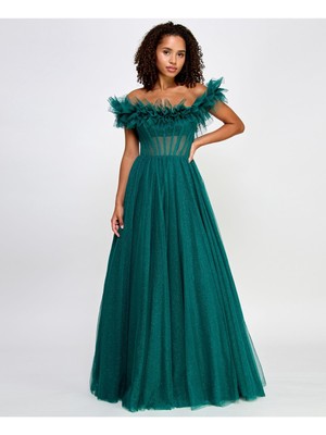 SAY YES TO THE PROM Womens Ruffled Cap Sleeve Off Shoulder Full-Length Prom