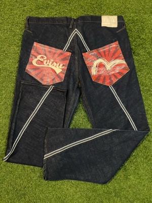 Y2K Evisu X Streetwear RARE Super Baggy Front Pocket Embroidered Stripped Jeans