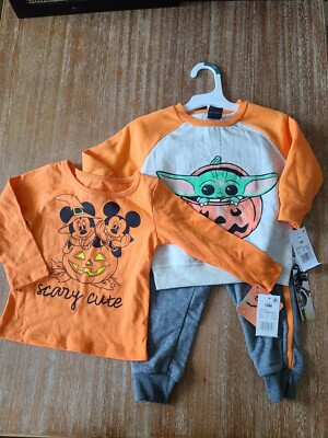 NEW 2x Disney 18M Toddler Baby Halloween Fall Clothes Grogu Micky Minnie Mouse