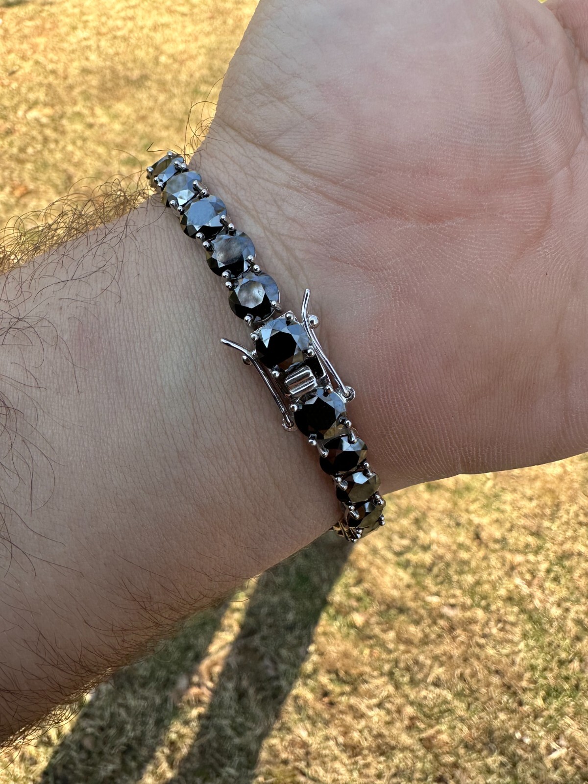 Pre-owned Silver Real Black Moissanite Thick 7mm Tennis Bracelet 925  Pass Diamond Tester