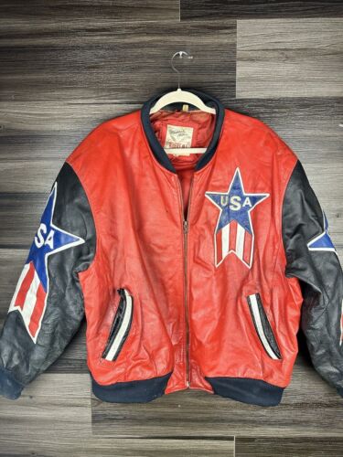 Vintage USA Michael Hoban Mens Patrotic Leather Bomber Vintage USA Michael Hoban Mens Patrotic Leather Bomber