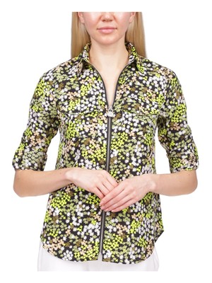 

Женский зеленый топ с закругленным краем и воротником на рукавах MICHAEL KORS Petites P\XS